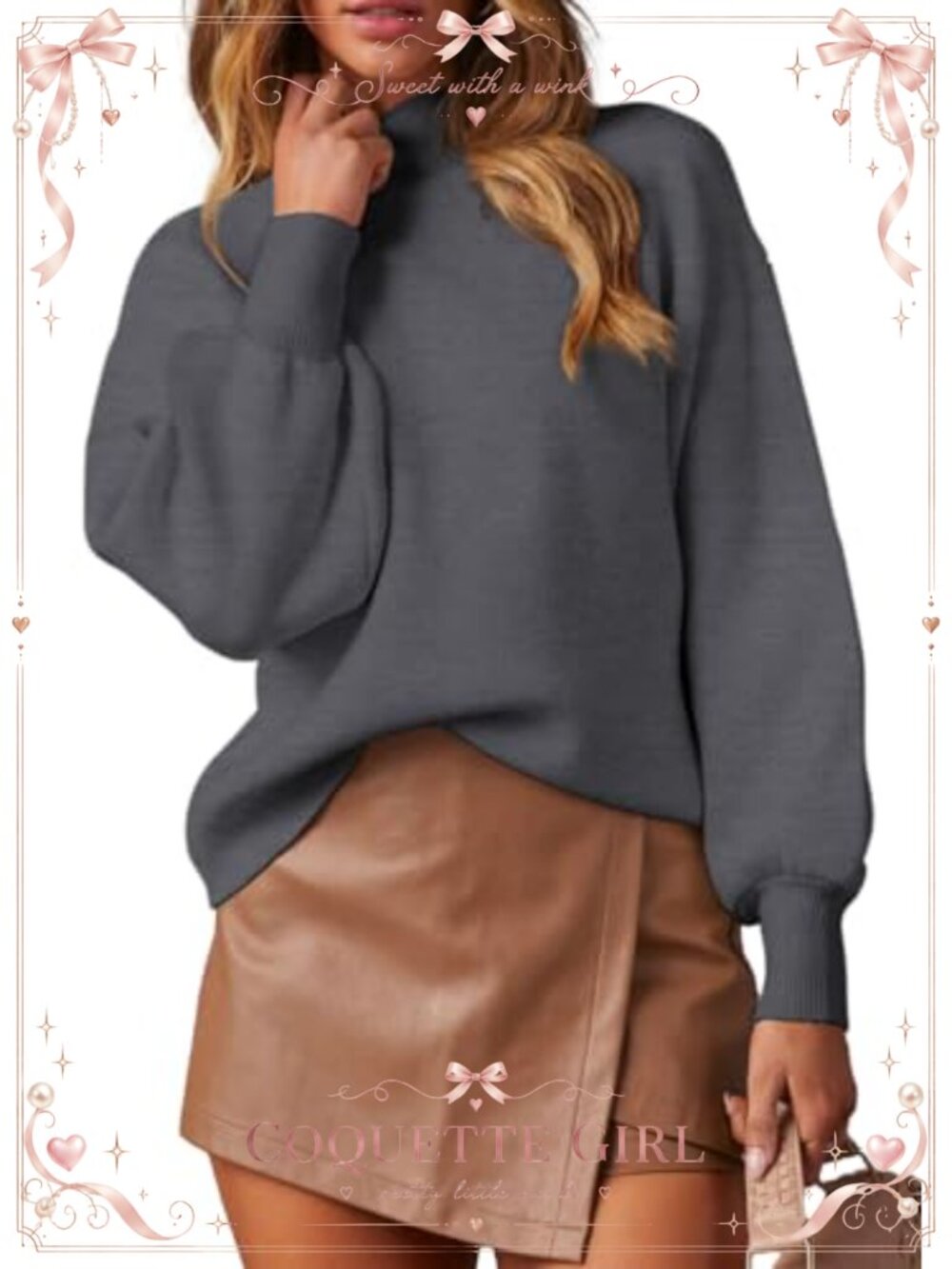 Lightweight Mock Neck Batwing Long Sleeve Knit Pullover Sweater